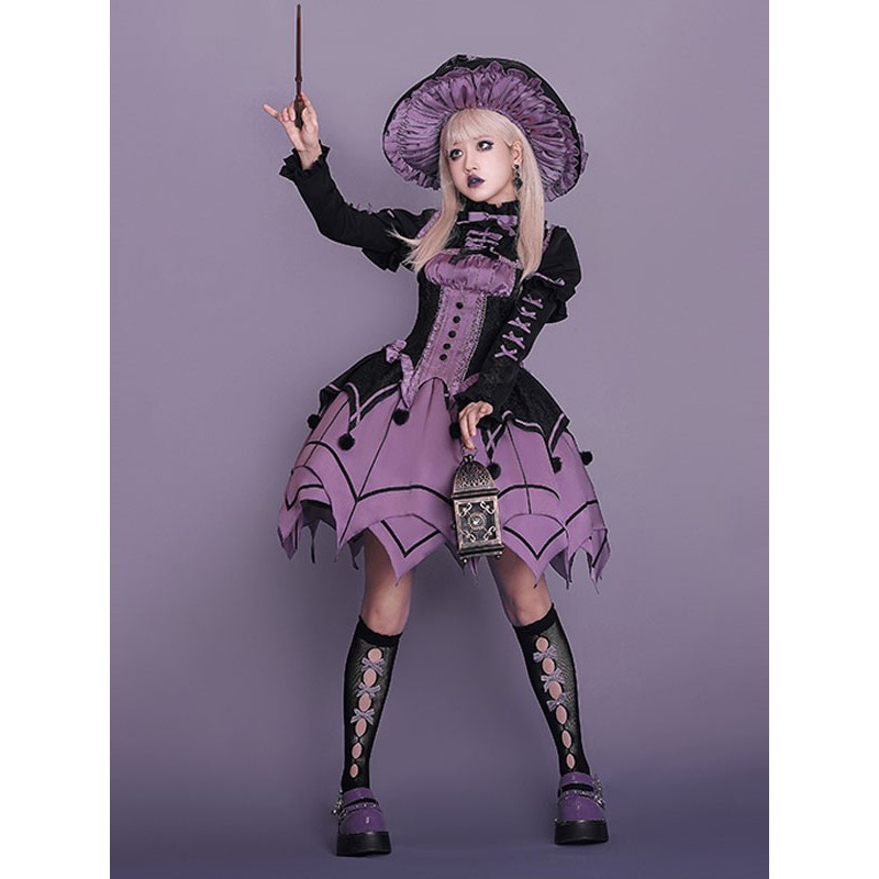 Lolita Outfits Purple Jacquard Bows Lace Long Sleeves Top Gothic