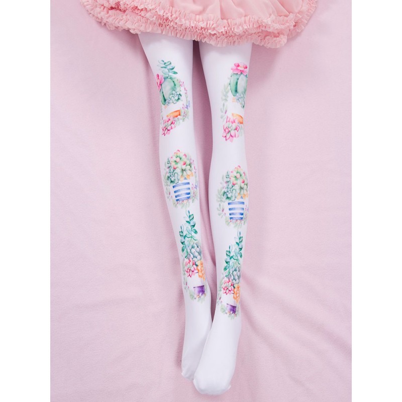 Lolita Stocking Pink Spandex Floral Print Lolita Accessories Sweet