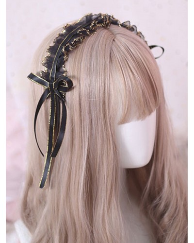 Classic Lolita Headdress Ruffle Lace Bow Black Lolita Hair Accessory