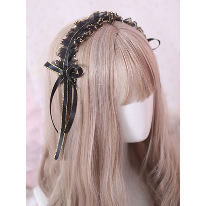 Classic Lolita Headdress Ruffle Lace Bow Black Lolita Hair Accessory