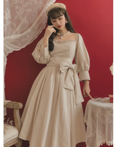 Classic Lolita OP Dress Puff Sleeves Lolita Vintage One Piece Swing Dresses Classic  Traditional Spring Summer Fall Daily Casual