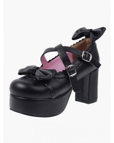 Black Lolita HeelsPU Platform Criss Cross Chunky Heel Lolita Shoes