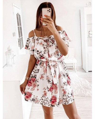 Dress Red V-Neck Printed Beach Dress Summer Street Wear Indoor Dating