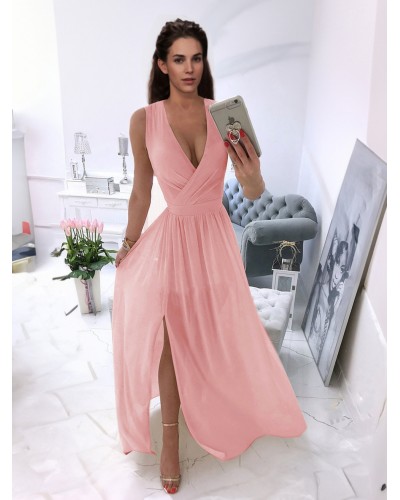 Women Party Dresses Burgundy V-Neck Sleeveless Long Semi Formal Dress Classic  Traditional Summer