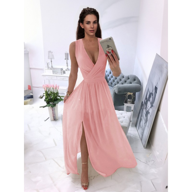 Women Party Dresses Burgundy V-Neck Sleeveless Long Semi Formal Dress Classic  Traditional Summer