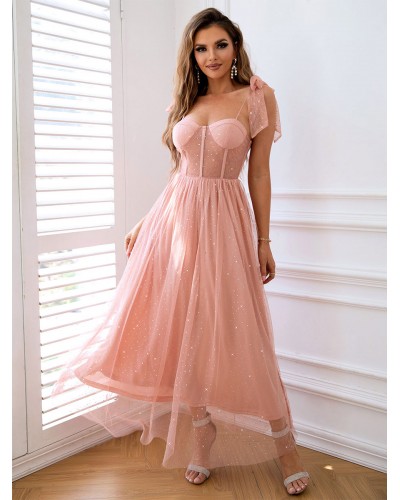 Dresses Pink Sweetheart Neck Pleated Sleeveless Semi Formal Dress Maxi Party Dating