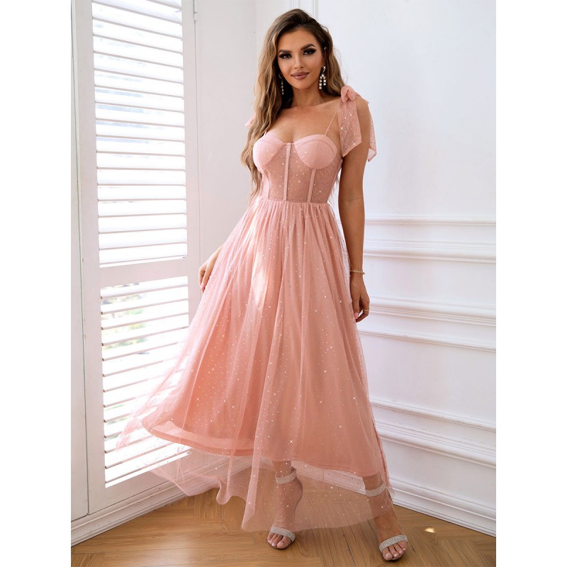 Dresses Pink Sweetheart Neck Pleated Sleeveless Semi Formal Dress Maxi Party Dating