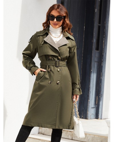 Women Trench Coat Wide Lapel Belted Pockets Vintage Outerwear Trench Coats Spring Fall Street Wear Daily Casual