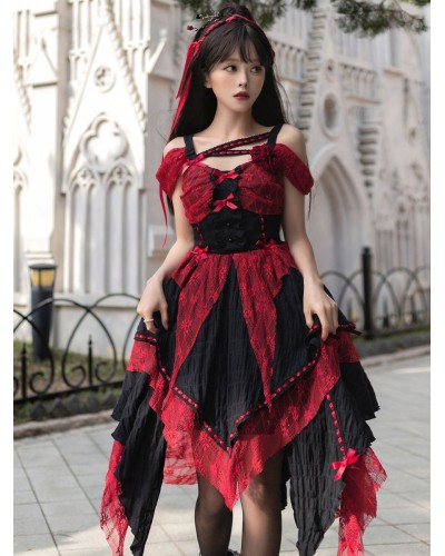 Gothic Lolita Dresses Ruffles Rose Burgundy Ecru White