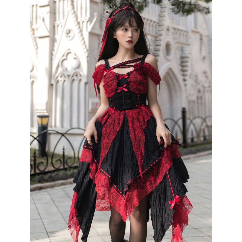 Gothic Lolita Dresses Ruffles Rose Burgundy Ecru White