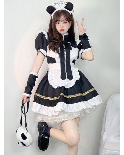 Sweet Lolita Dress Polyester Short Sleeves Ruffles Dress