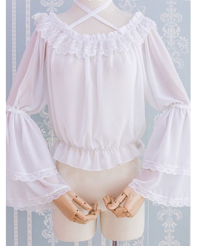 Lolita Blouses Black Long Sleeves Lolita Top Ruffles Lace Lolita Shirt Sweet Spring Summer Fall