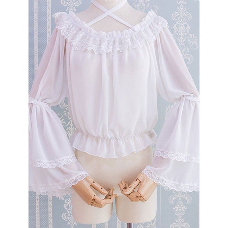 Lolita Blouses Black Long Sleeves Lolita Top Ruffles Lace Lolita Shirt Sweet Spring Summer Fall