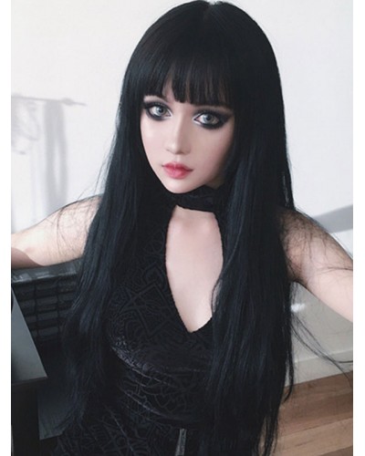 Gothic Lolita Wigs Black Long Tousled Lolita Hair Wigs With Bangs