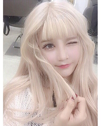 Sweet Lolita Wigs Long Blond Curly Synthetic Lolita Wig With Blunt Fringe