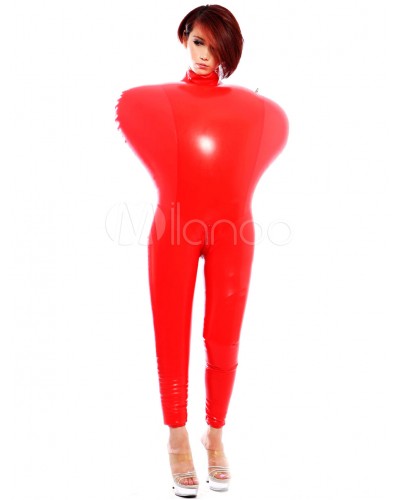 Unique Red Sleeveless Air Inflation Latex Clothes Bodysuit