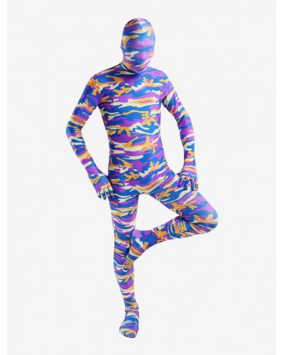 Unisex Purple Camouflage Lycra Spandex Full Body Zentai Suit Halloween Holiday