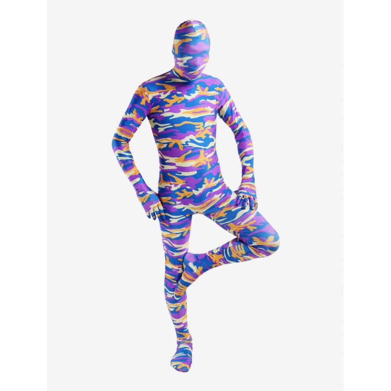 Unisex Purple Camouflage Lycra Spandex Full Body Zentai Suit Halloween Holiday