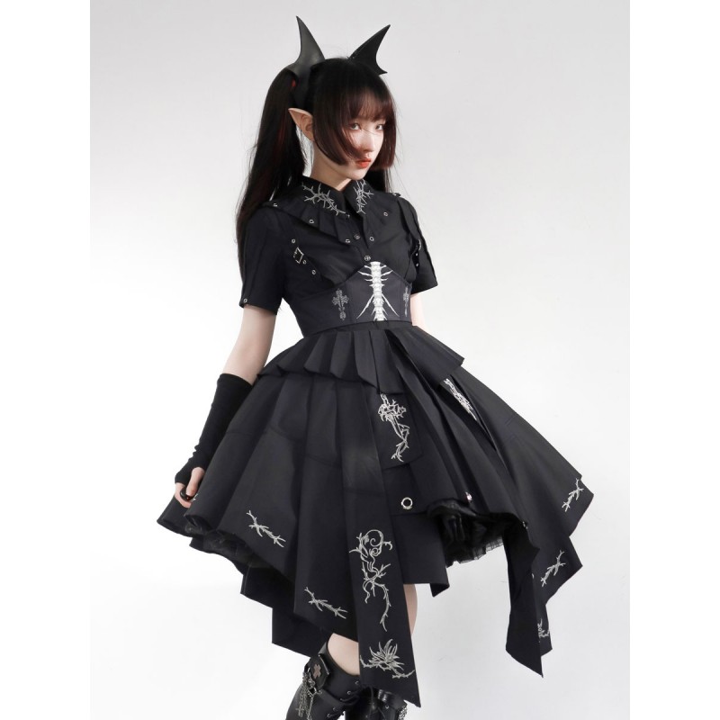 Costumes Military Uniform Lolita Army Cross Metal Details Black Black