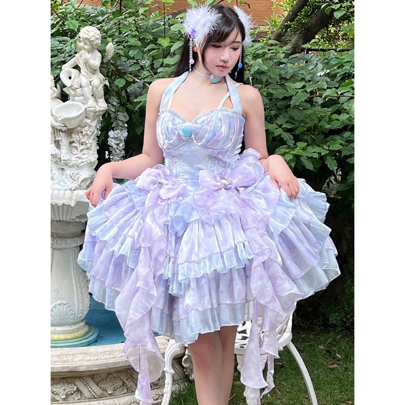 Sweet Lolita JSK Dress Ruffles Bows Lavender Lolita Jumper Skirts