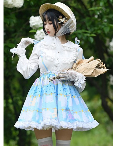 Lolita Overskirt Lace Light Sky Blue Tea Party Daily Casual Lolita Skirts Sweet Spring Summer Fall Winter