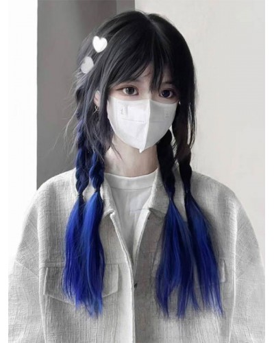 Style Lolita Wig Blue Long Heat-resistant Fiber Lolita Accessories Sweet Harajuku Fashion ROCOCO Daily Casual Tea Party