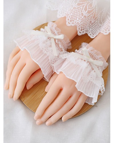 Sweet Lolita Bracelet White Accessory Pleated Polyester Fiber Bow Lace Lolita Accessories