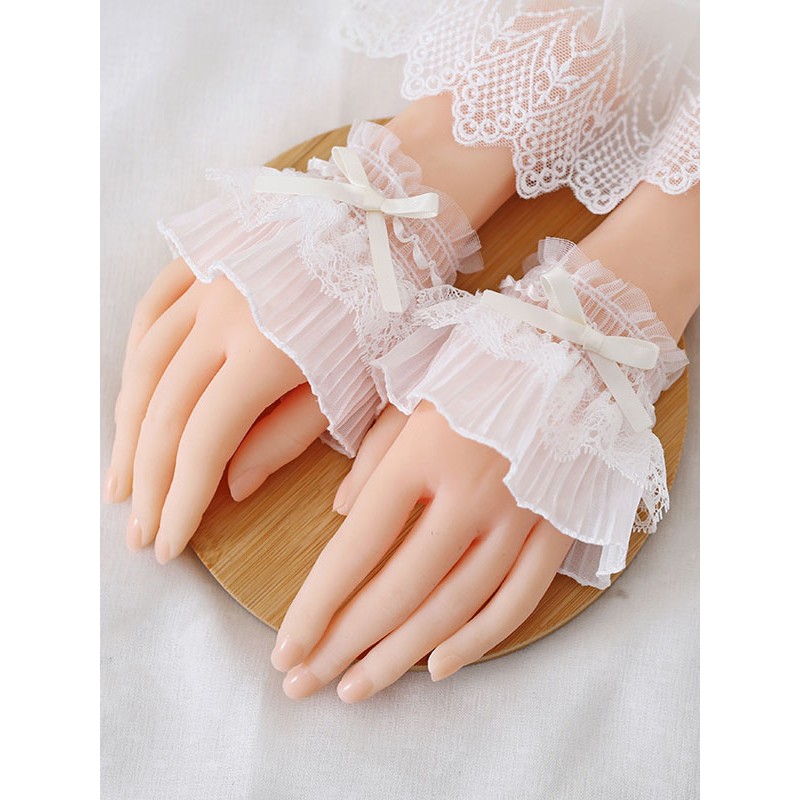 Sweet Lolita Bracelet White Accessory Pleated Polyester Fiber Bow Lace Lolita Accessories