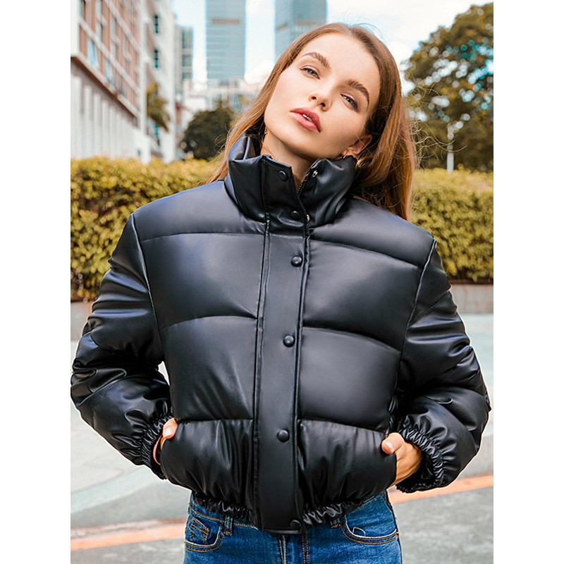 Women Puffer Coats Stand Collar Solid Color Outerwear Quilted Coat Fall Winter Street Wear Daily Casual