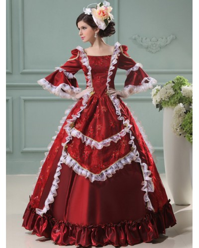 Victorian Dress Costume Women's Rococo Ball Gowns Red Ruffle Half Sleeves Royal Princess Retro Costume Outfits ROCOCO Halloween Holiday Pageant