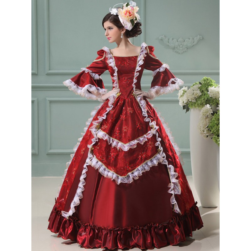 Victorian Dress Costume Women's Rococo Ball Gowns Red Ruffle Half Sleeves Royal Princess Retro Costume Outfits ROCOCO Halloween Holiday Pageant