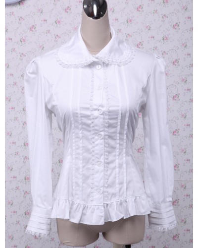 Cotton White Ruffles Long Sleeves Lolita Blouse Sweet