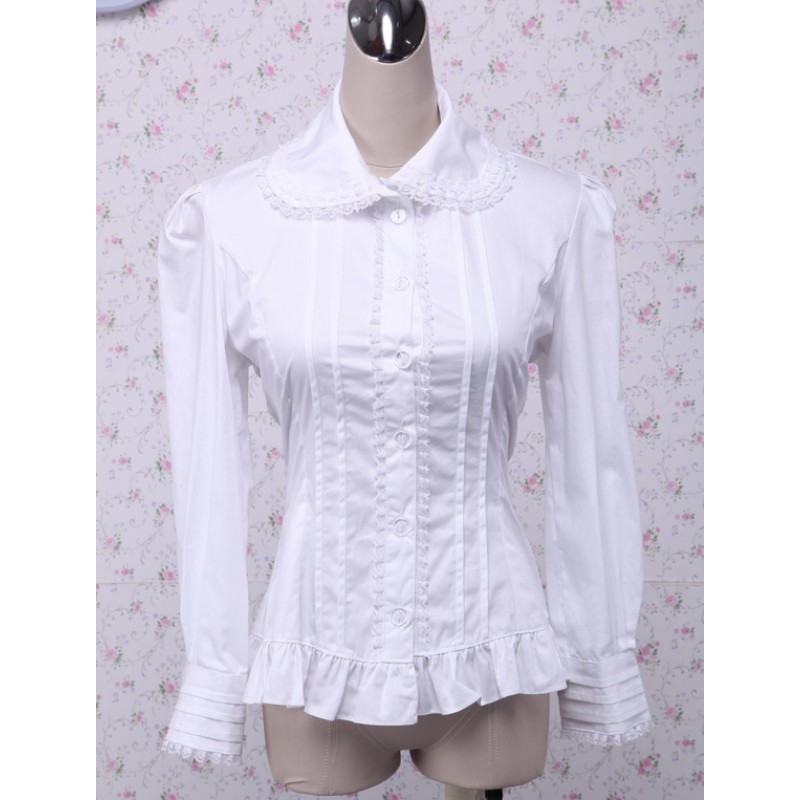 Cotton White Ruffles Long Sleeves Lolita Blouse Sweet