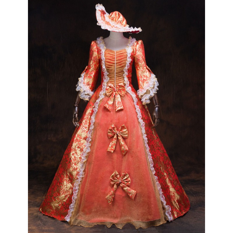 Victorian Dress Costume Women's Red Baroque Masquerade Ball Gowns Ruffles Trumpet Half Sleeves Dress Royal Mardi Gras Halloween