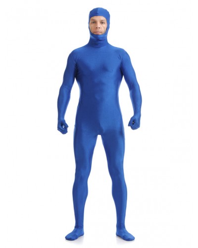 Blue Adults Zentai Suit Lycra Spandex Bodysuit With Face Opened