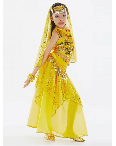 Kids Halloween Costumes Yellow Christmas Set Kid's Polyester Fiber Chiffon Veil Pants Dancing Ball Belly Dancing