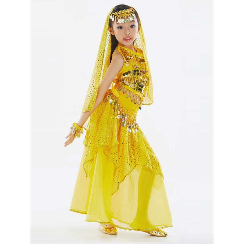 Kids Halloween Costumes Yellow Christmas Set Kid's Polyester Fiber Chiffon Veil Pants Dancing Ball Belly Dancing