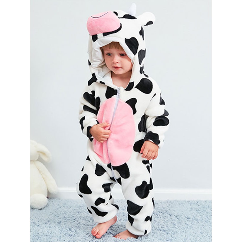 Onesie Kigurumi Pajamas For Kids Polyester Cow Pattern Pajamas Costume Spring Fall Halloween