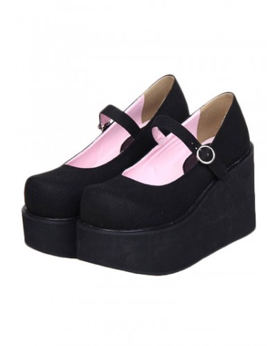 Lovely Street Wear Black Suede Leather Platform Lolita Shoes