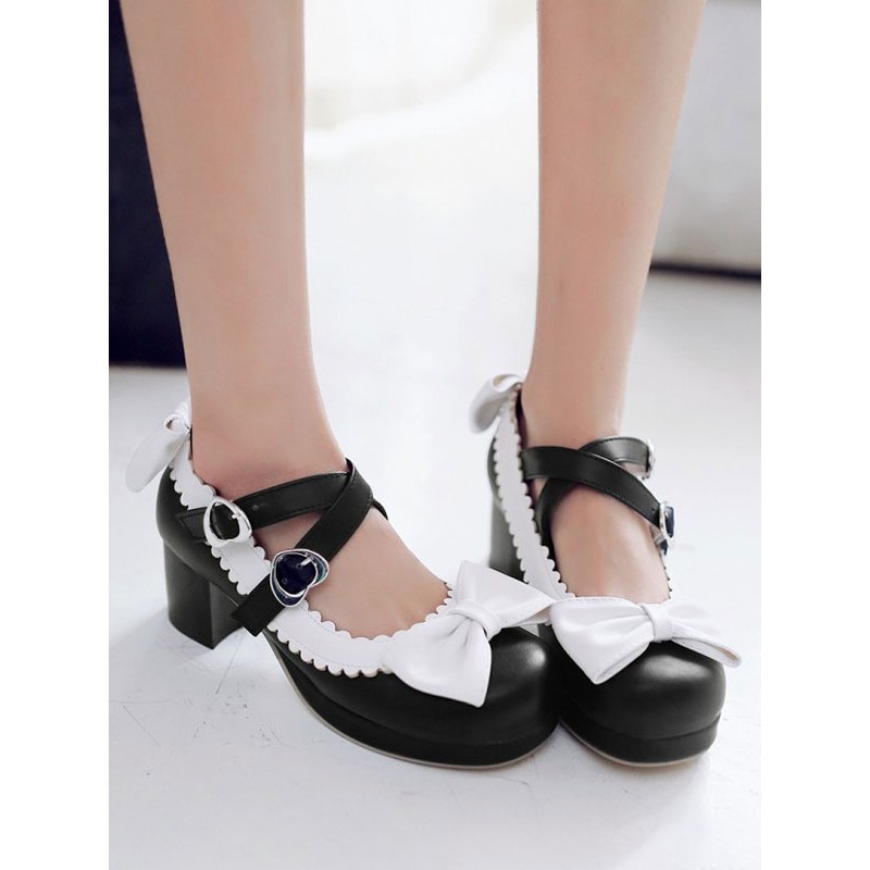 Sweet Lolita Footwear Bows Round Toe Leather Lolita Pumps Daily Casual