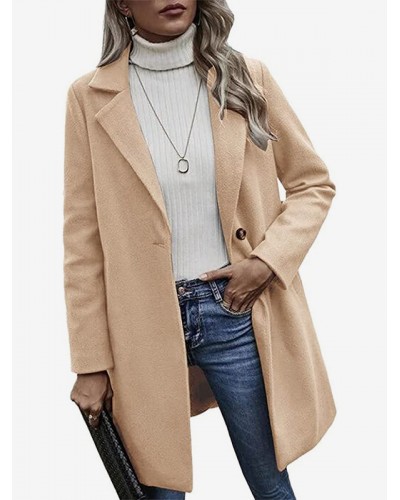 Coat For Woman Apricot Turndown Collar Spring Outerwear Casual