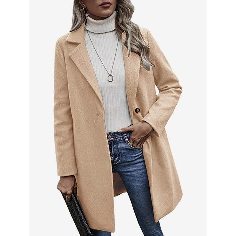 Coat For Woman Apricot Turndown Collar Spring Outerwear Casual