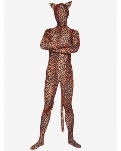 Tiger Style Animal Costume Lycra Spandex Fabric Zentai Suit Unisex Full Body Suit Bodysuit