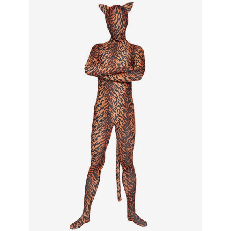 Tiger Style Animal Costume Lycra Spandex Fabric Zentai Suit Unisex Full Body Suit Bodysuit