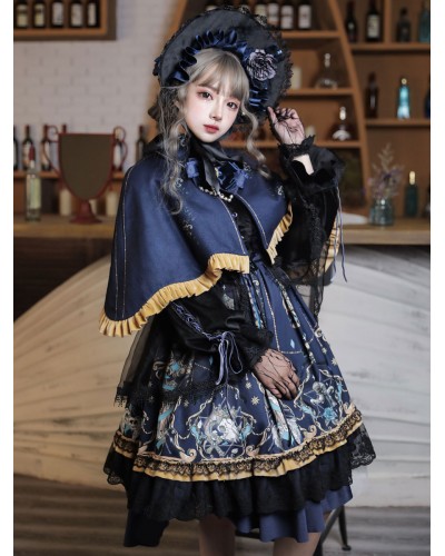 Classical Lolita OP Dress 4-Pieces Set Black Bows Lace God Redemption Dark Lolita One Piece Dresses Classic  Traditional Spring Summer Fall Daily Casual