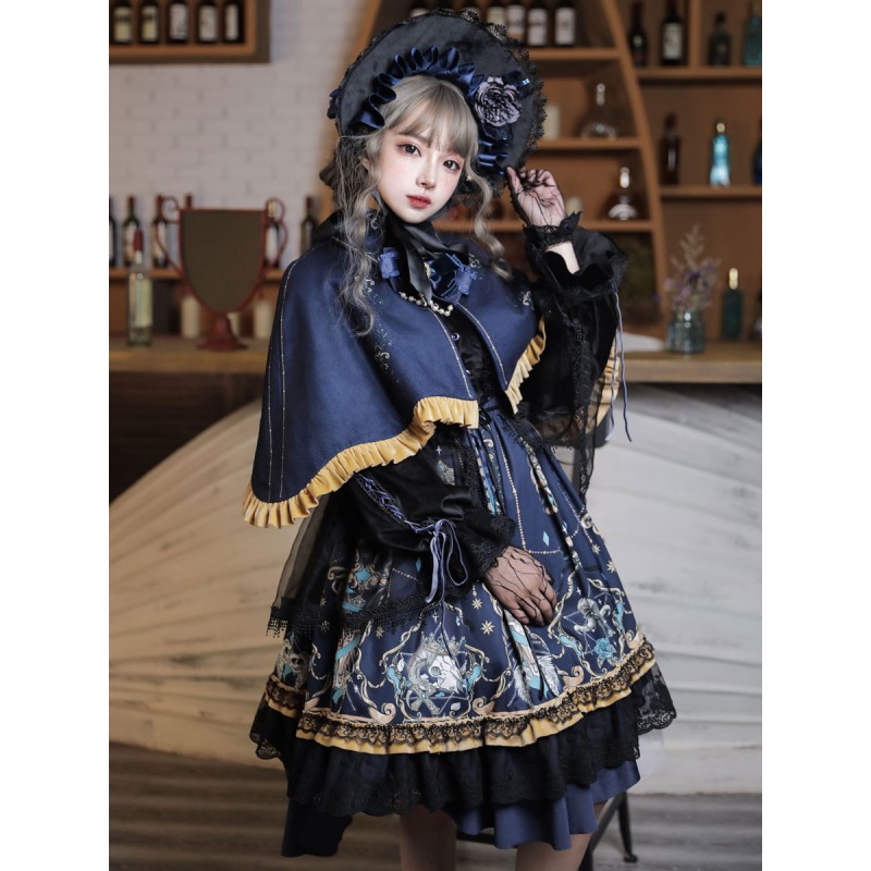 Classical Lolita OP Dress 4-Pieces Set Black Bows Lace God Redemption Dark Lolita One Piece Dresses Classic  Traditional Spring Summer Fall Daily Casual