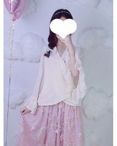 Chinese Style Lolita Shirt Ruffle Chiffon White Lolita Blouse Chinese Style Spring Summer