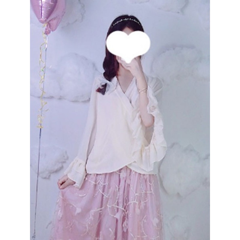 Chinese Style Lolita Shirt Ruffle Chiffon White Lolita Blouse Chinese Style Spring Summer