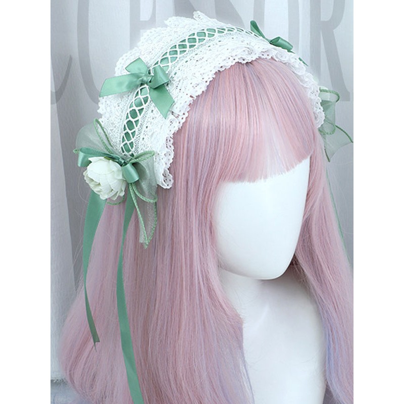 Green Lolita Accessories Lace Flowers Bows Polyester Fiber Headwear Miscellaneous