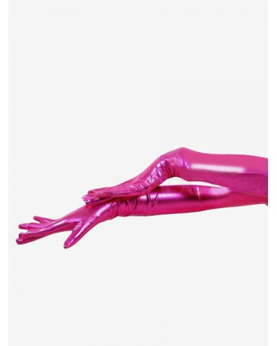 Unisex Halloween Shiny Metallic Red Pink Shoulder Length Gloves Halloween